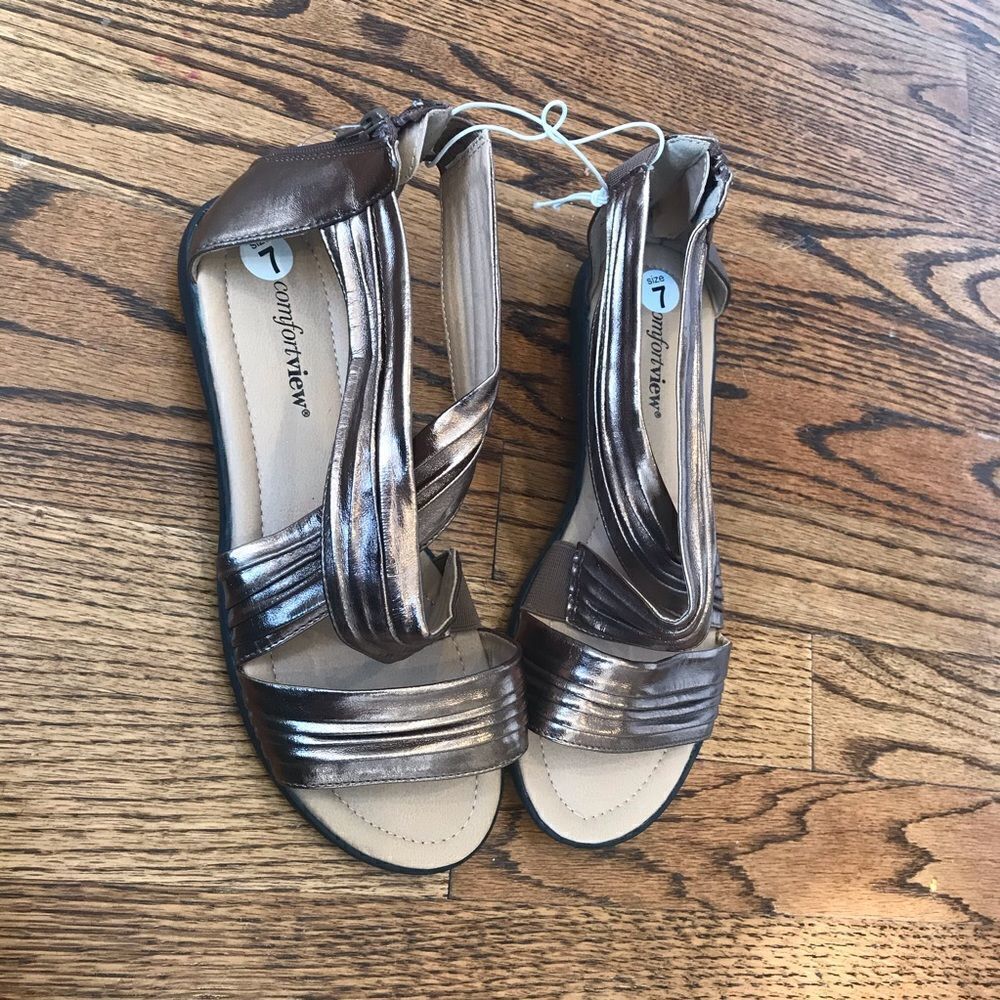 New COMFORTVIEW Strappy Zip Back Sandals Gold 7